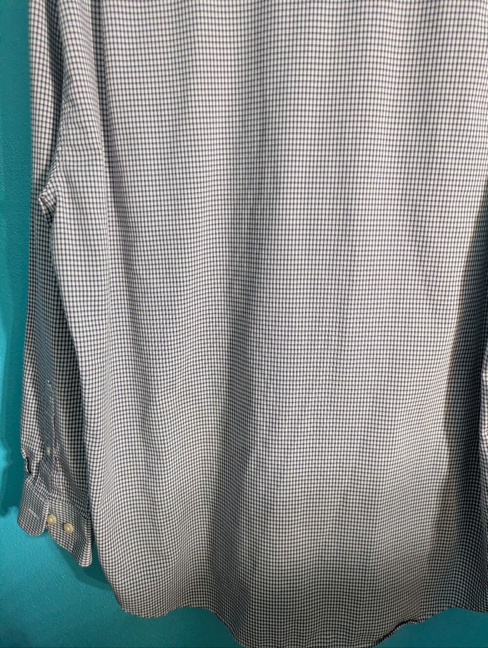 Preppy Office Kenneth Cole Men's Navy and White Micro-Check Dress Shirt - Picture 7 of 8